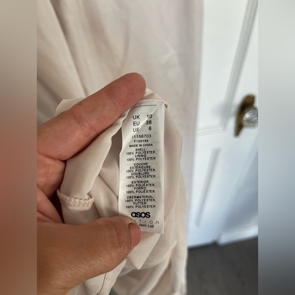 ASOS design bridesmaid satin off the shoulder drape wrap maxi dress in oyster - Picture 7 of 8